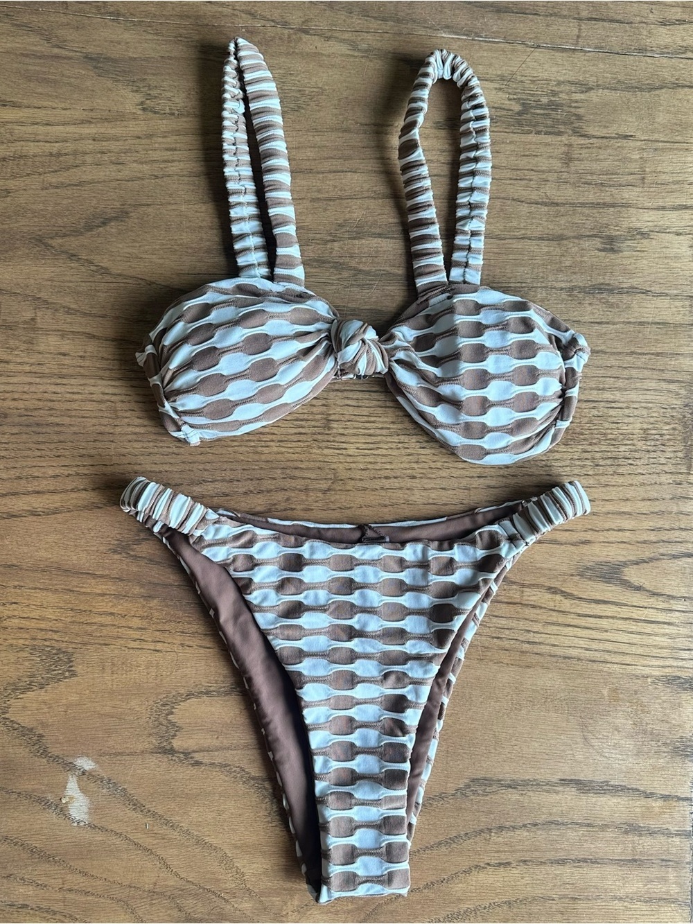 Women’s two piece bikini Brown & White Geometric Textured Small Cheeky Coverage